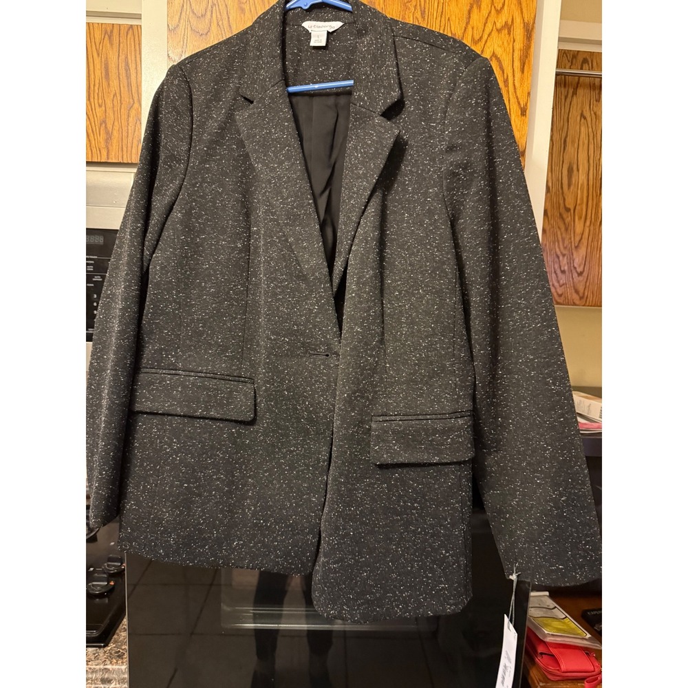 Liz Claiborne Womens Black Speckled Single‎ Button Blazer Jacket NWT Size L
